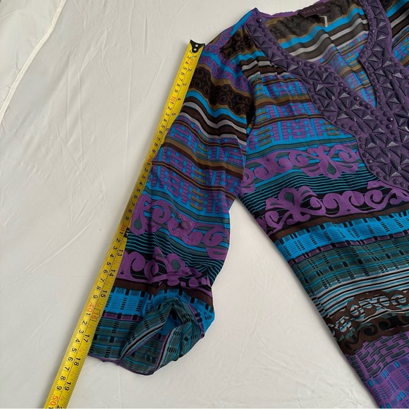 Hale Bob sheer silk purple multicolor bead v-neck top - Picture 9 of 11